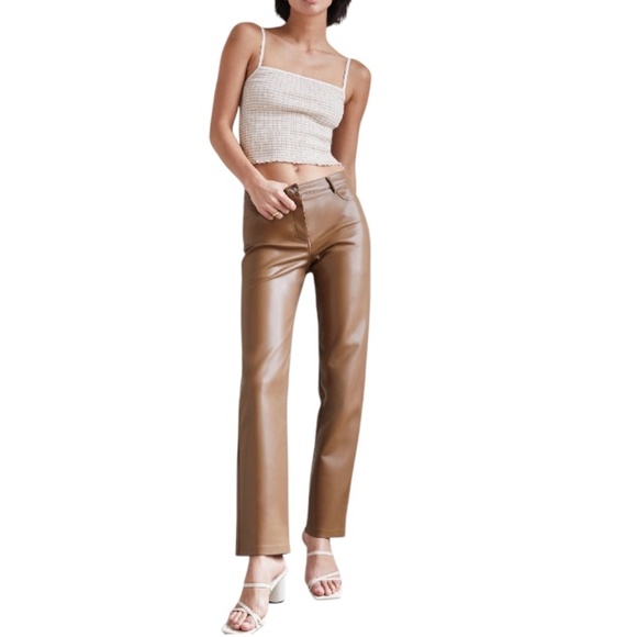 Aritzia Wilfred Melina low rise vegan leather tan slim straight leg pants 8 - Picture 1 of 14
